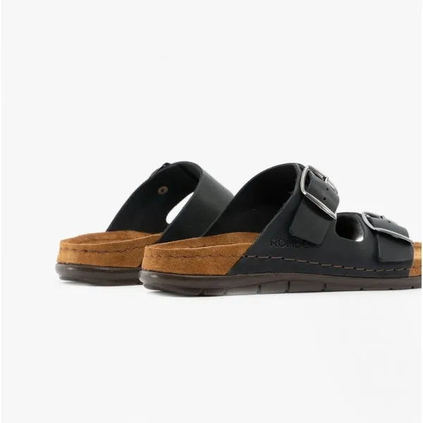 5865 Ladies Leather Mule Sandals Black