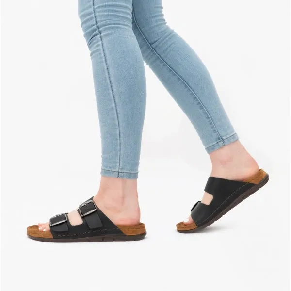 5865 Ladies Leather Mule Sandals Black