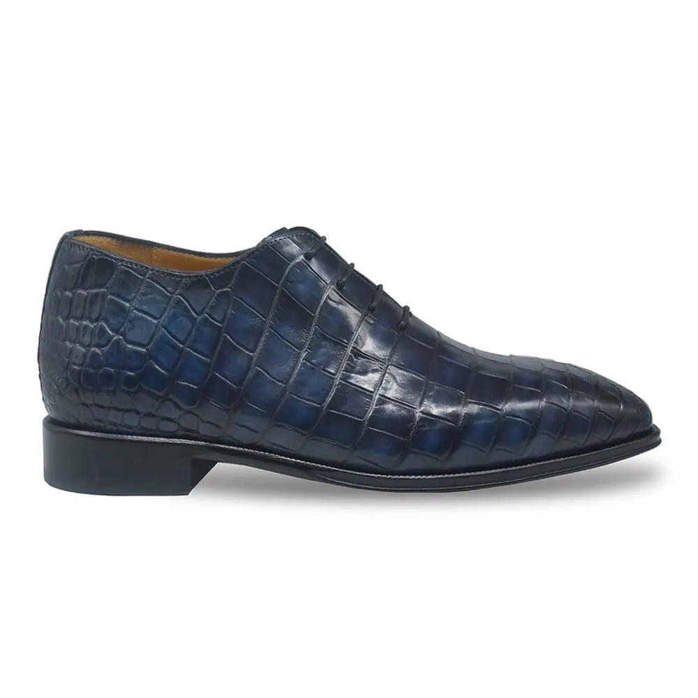 7 CM/2.76 Inches CMR CHAMARIPA Men's Navy Alligator Leather Oxford Elevator Shoes - Handcrafted Luxury Footwear