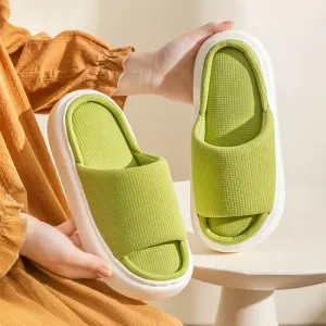 AMOZAE- - Open Toe Soft Sole Linen Slippers Women's Thick Bottom