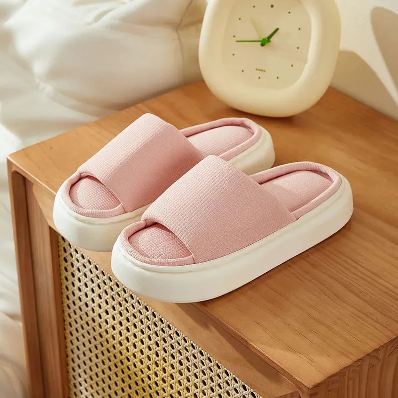 AMOZAE- - Open Toe Soft Sole Linen Slippers Women's Thick Bottom