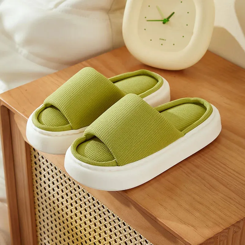 AMOZAE- - Open Toe Soft Sole Linen Slippers Women's Thick Bottom