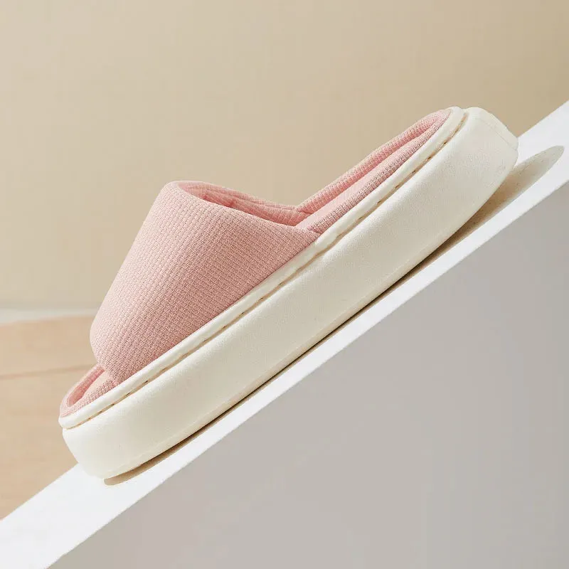 AMOZAE- - Open Toe Soft Sole Linen Slippers Women's Thick Bottom