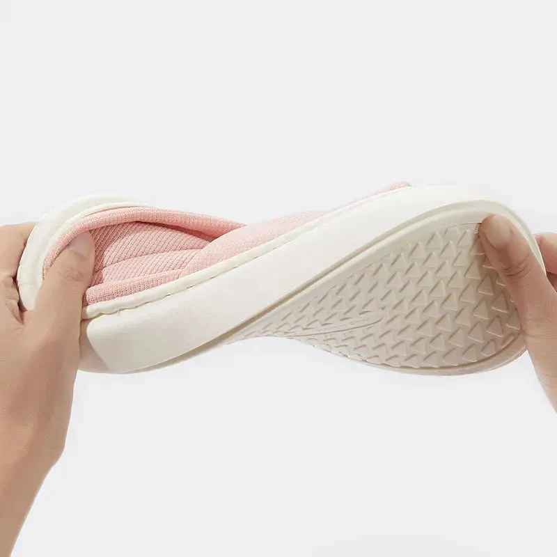 AMOZAE- - Open Toe Soft Sole Linen Slippers Women's Thick Bottom