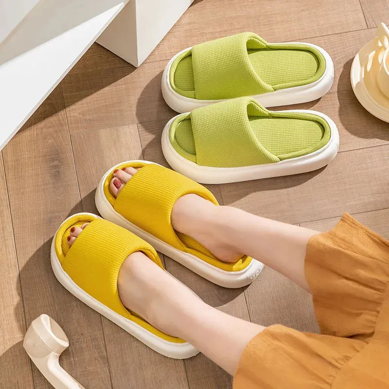 AMOZAE- - Open Toe Soft Sole Linen Slippers Women's Thick Bottom