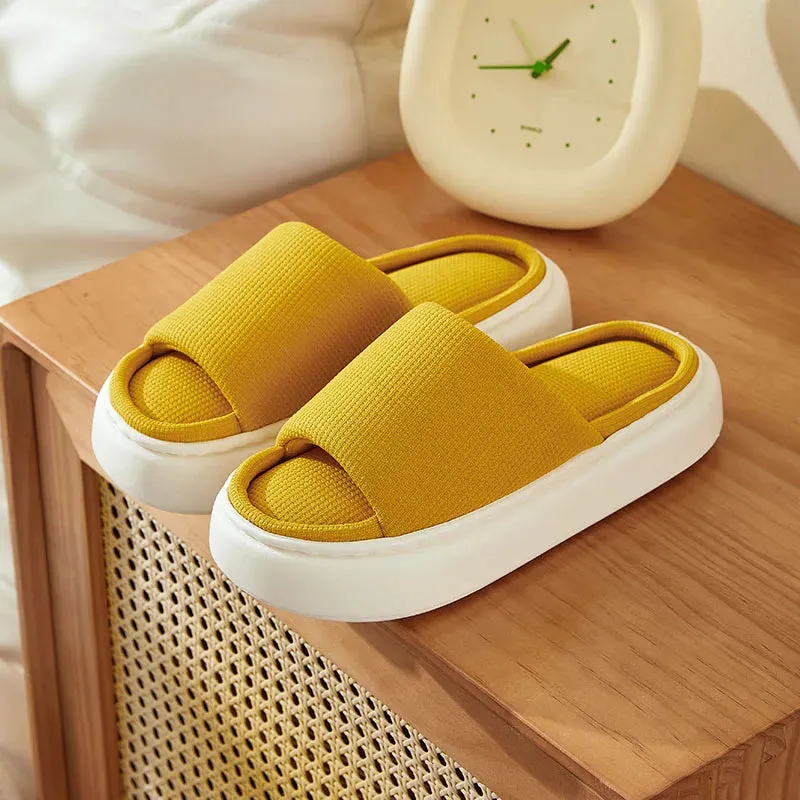 AMOZAE- - Open Toe Soft Sole Linen Slippers Women's Thick Bottom