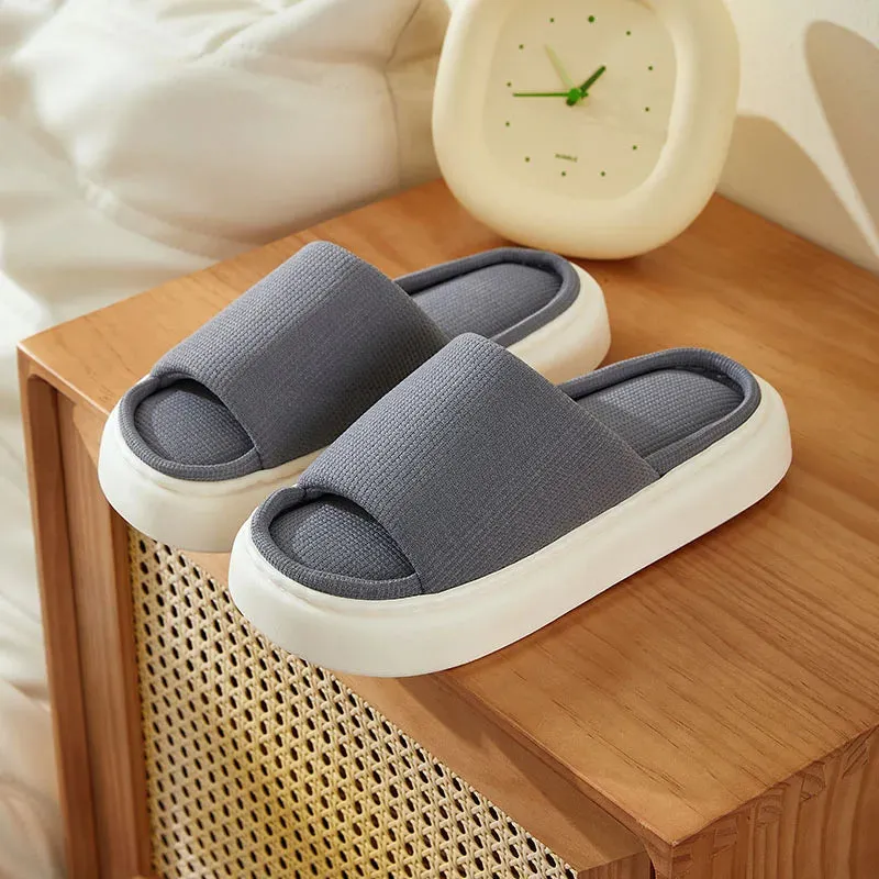 AMOZAE- - Open Toe Soft Sole Linen Slippers Women's Thick Bottom