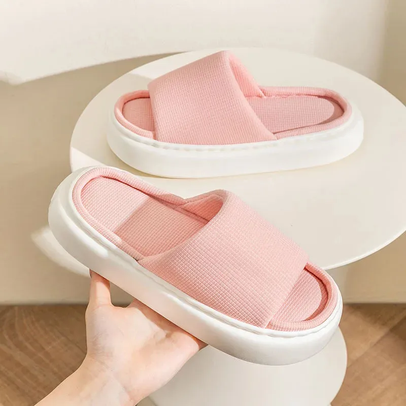 AMOZAE- - Open Toe Soft Sole Linen Slippers Women's Thick Bottom