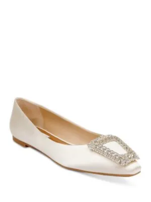 BADGLEY MISCHKA Womens Ivory Embellished Hardware Padded Emerie Pointed Toe Slip On Dress Flats Shoes