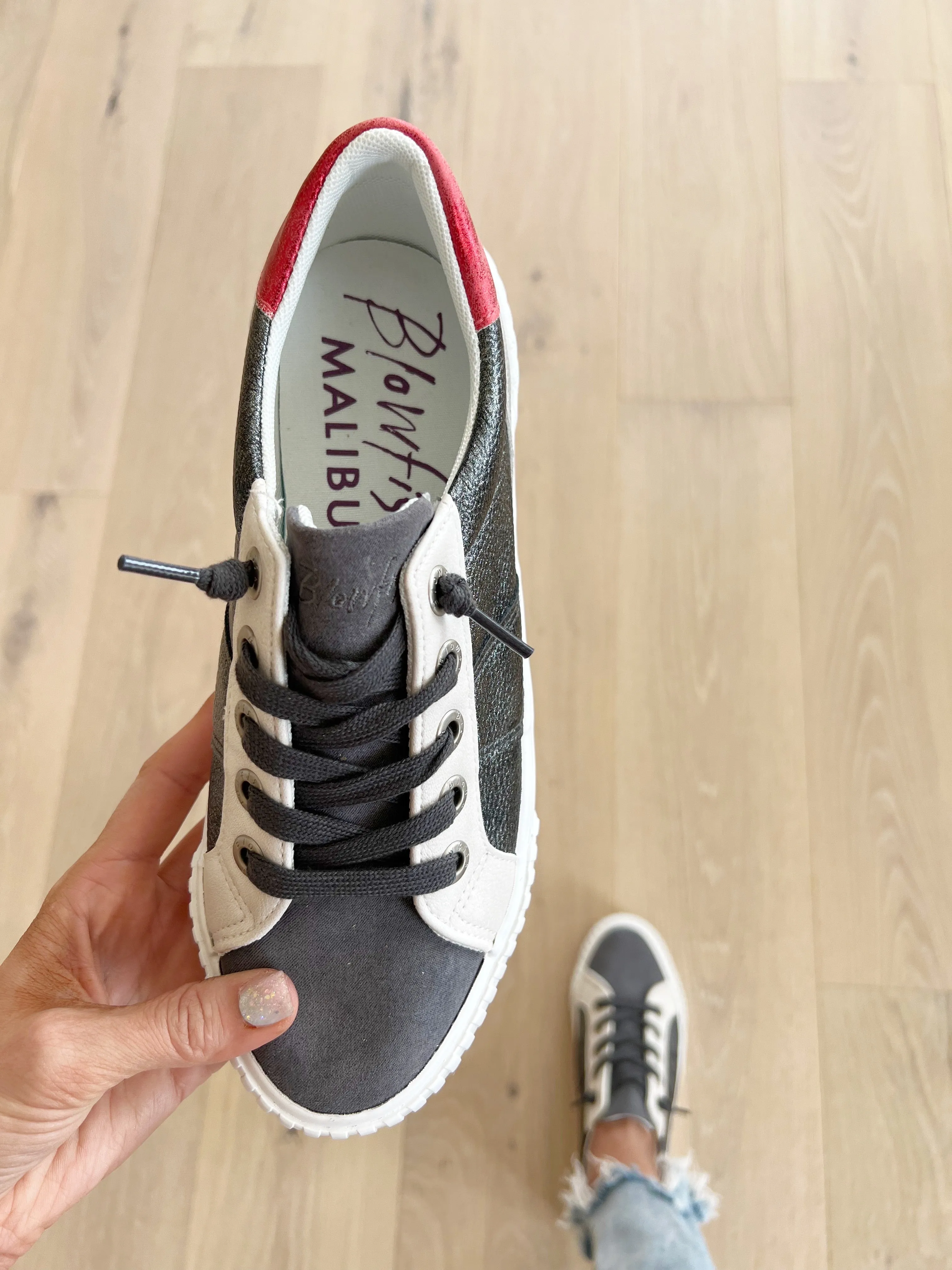 Blowfish Hot Girl Sneakers in Gunmetal and Red (SALE)