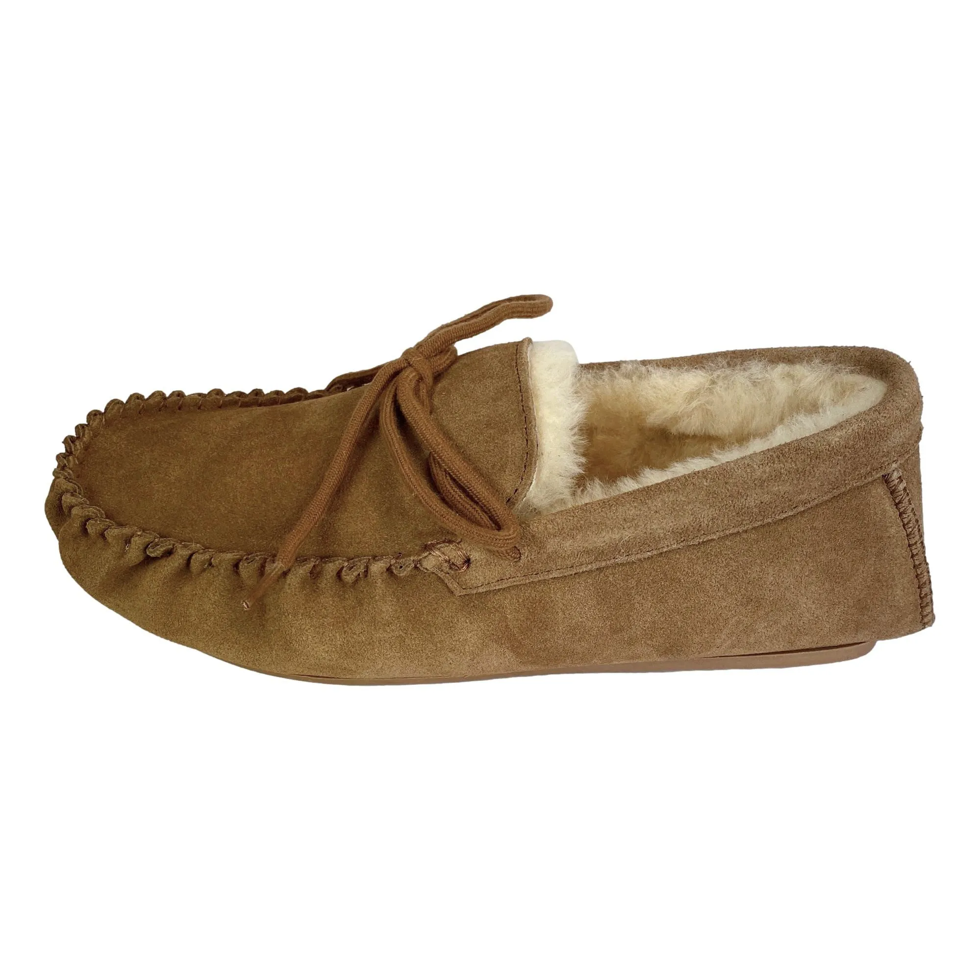 Deluxe Mens 'Adam' Sheepskin Moccasin Slippers with Hard Sole - Chestnut