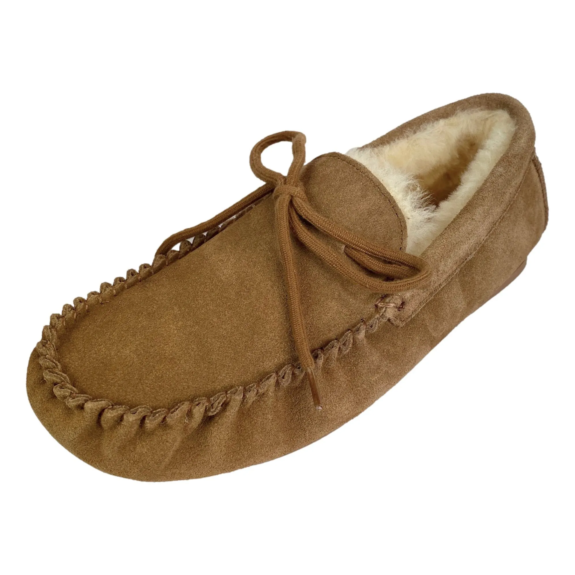 Deluxe Mens 'Adam' Sheepskin Moccasin Slippers with Hard Sole - Chestnut