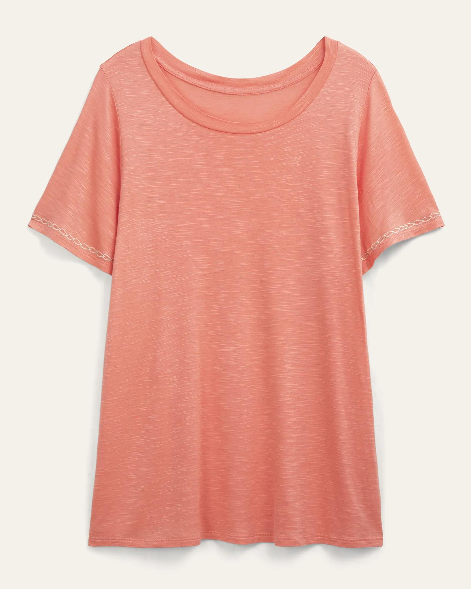 Dina Embroidered Sleeve Tee | Coral