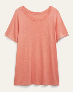Dina Embroidered Sleeve Tee | Coral