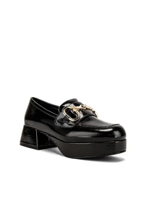 Jeffrey Campbell STUDENT-2 Metal Bit Platform Block Heel Loafers BLACK PATENT