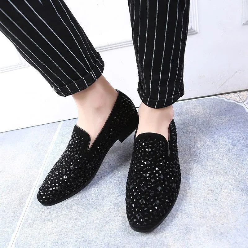 Men's Casual Shoes With Rhinestones Peas Shoes Nightclub Men's Pointed Toe Shoes