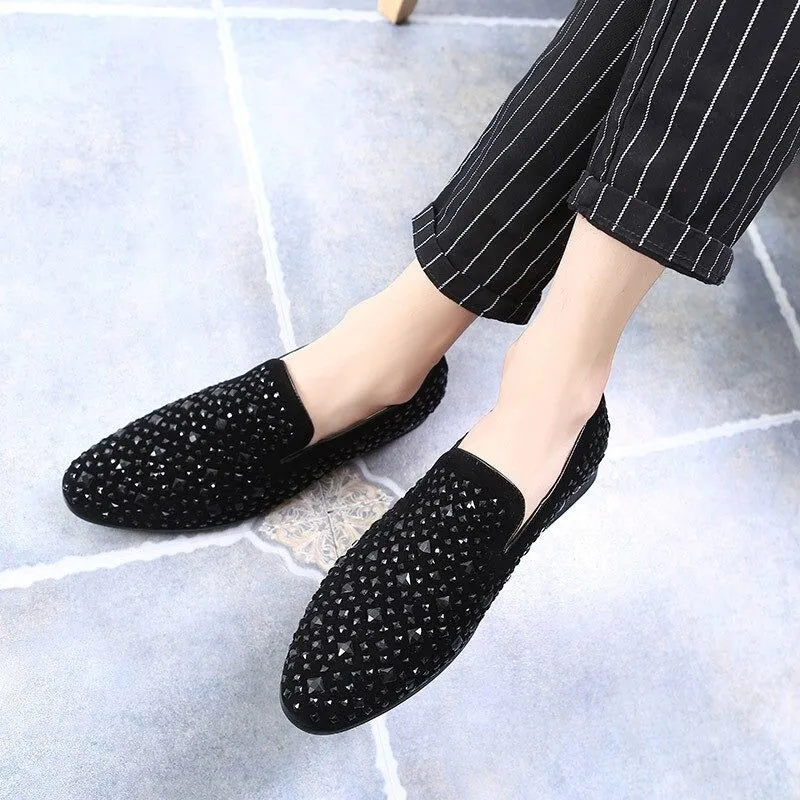 Men's Casual Shoes With Rhinestones Peas Shoes Nightclub Men's Pointed Toe Shoes
