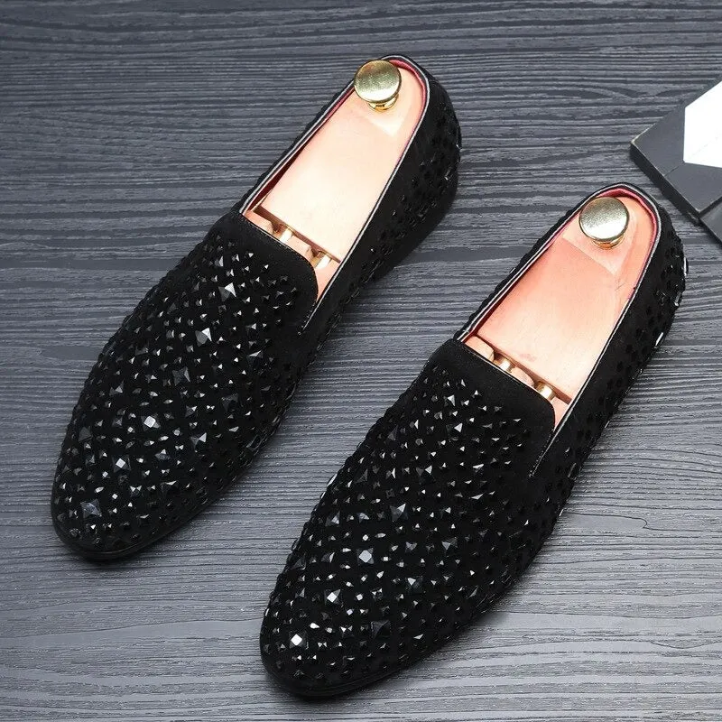 Men's Casual Shoes With Rhinestones Peas Shoes Nightclub Men's Pointed Toe Shoes