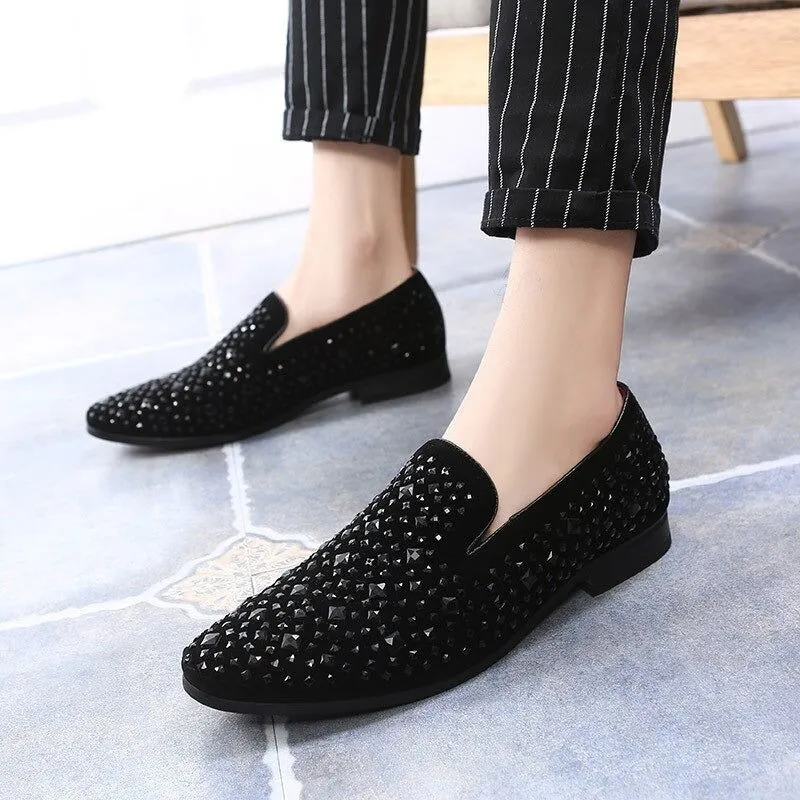 Men's Casual Shoes With Rhinestones Peas Shoes Nightclub Men's Pointed Toe Shoes