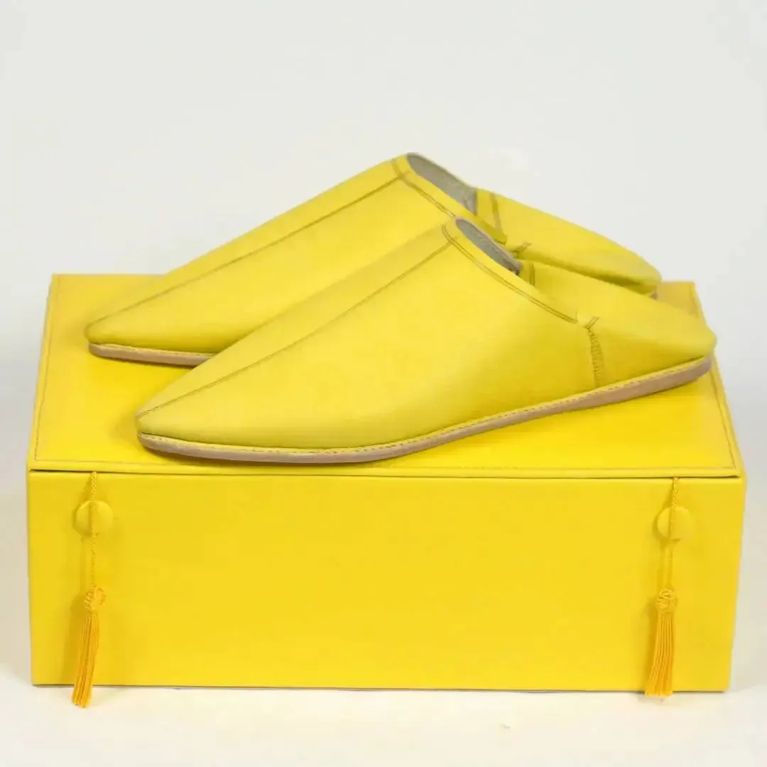 Moroccan Handmade Yellow Leather Slippers