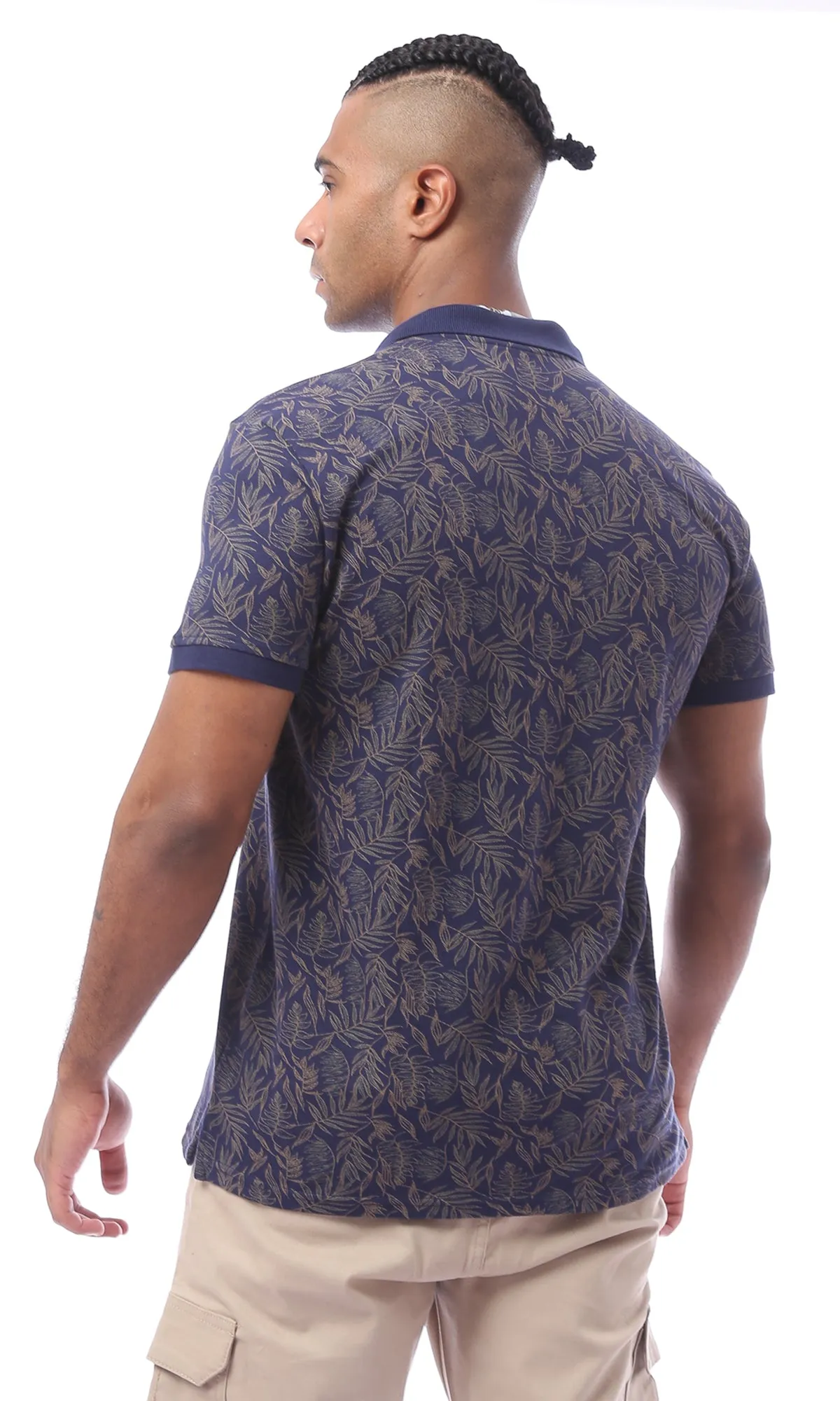O165178 Navy Blue Patterned Cotton Polo Shirt