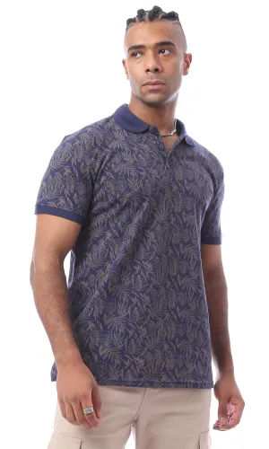 O165178 Navy Blue Patterned Cotton Polo Shirt