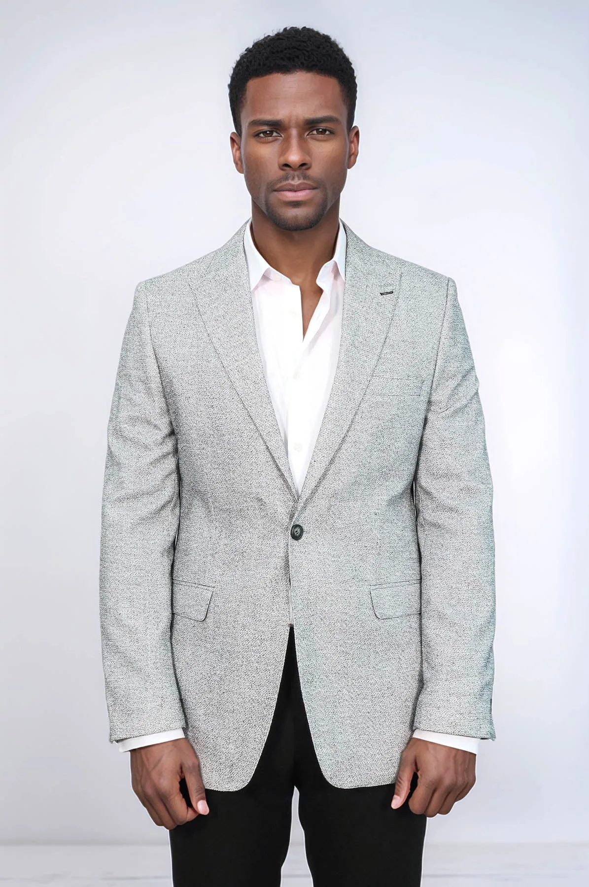 Patterned Slim Fit Grey Men Blazer - Wessi
