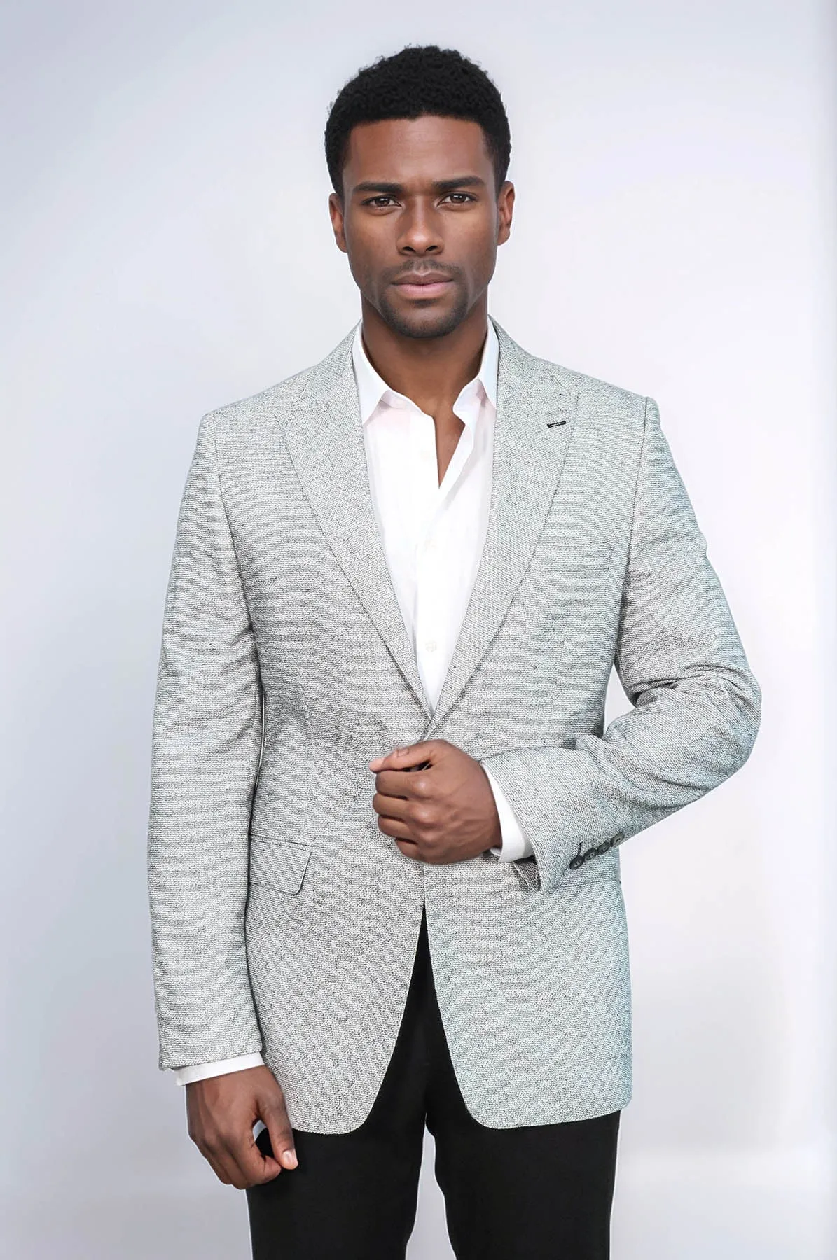 Patterned Slim Fit Grey Men Blazer - Wessi