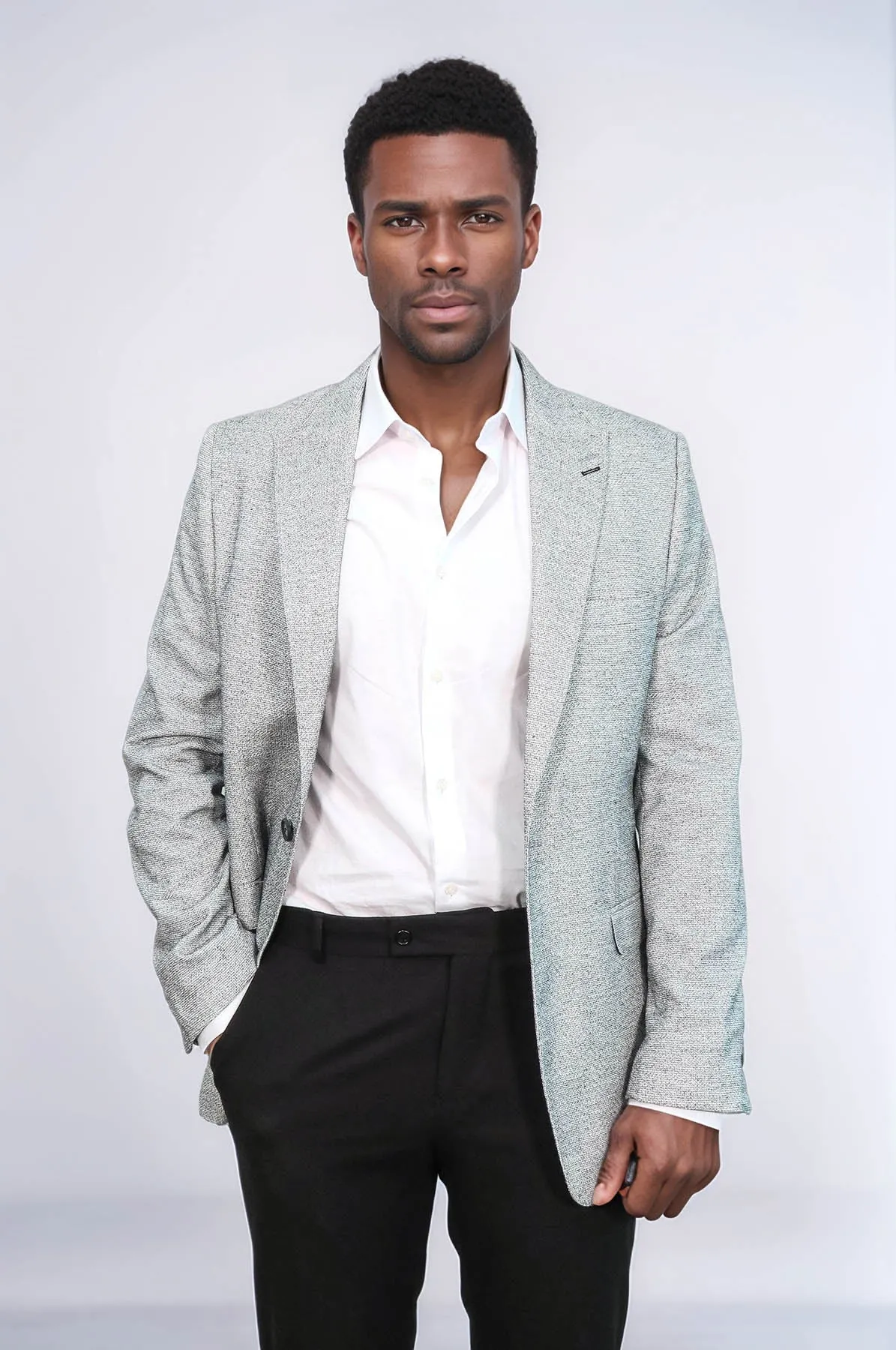 Patterned Slim Fit Grey Men Blazer - Wessi