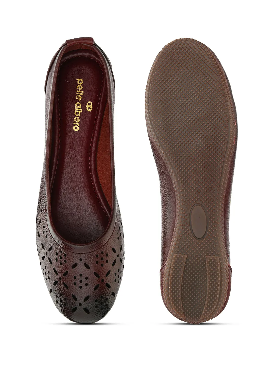 PELLE ALBERO Women Maroon Slip-On Belly Flats Sandals