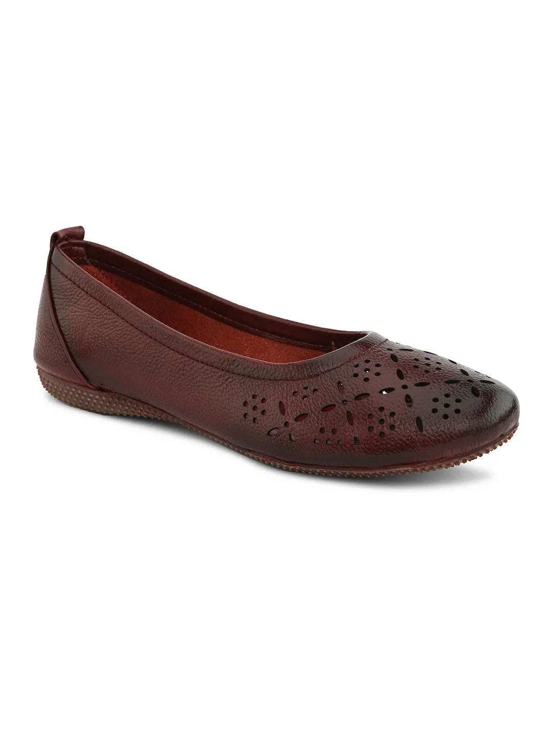 PELLE ALBERO Women Maroon Slip-On Belly Flats Sandals