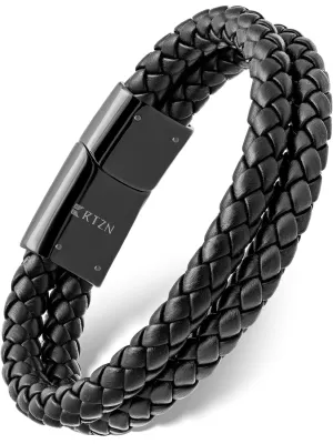 RTZN Black Leather Bracelet for Men  Premium Artisan Handcrafted Double Strand Black Braided Leather Bracelet  (Medium)