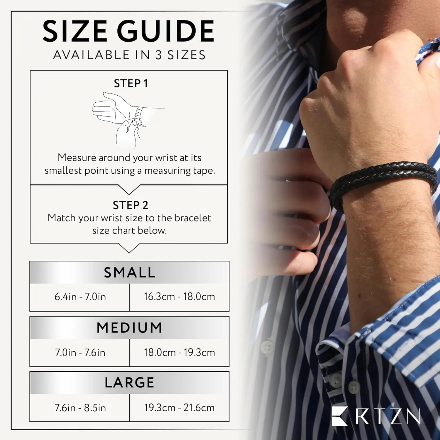 RTZN Black Leather Bracelet for Men  Premium Artisan Handcrafted Double Strand Black Braided Leather Bracelet  (Medium)