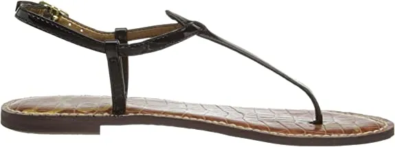 Sam Edelman Gigi Black Patent Embossed Open Toe Ankle Strap Thong Flats Sandals
