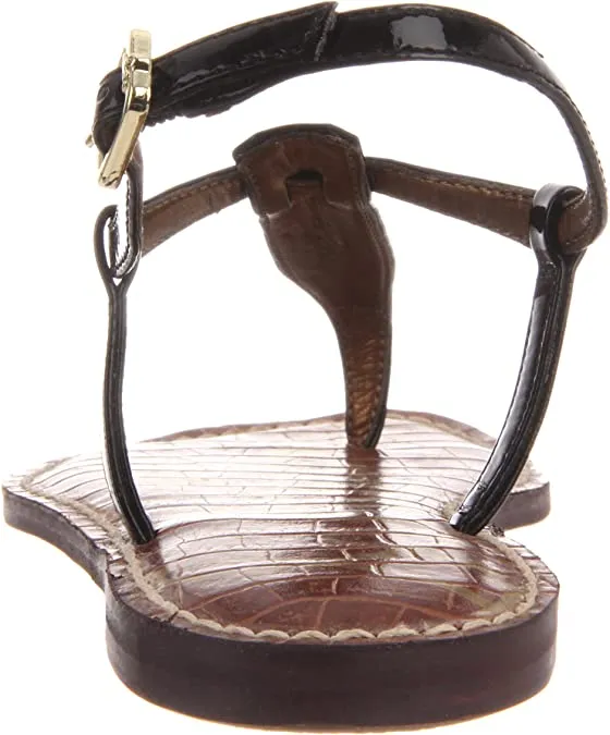 Sam Edelman Gigi Black Patent Embossed Open Toe Ankle Strap Thong Flats Sandals