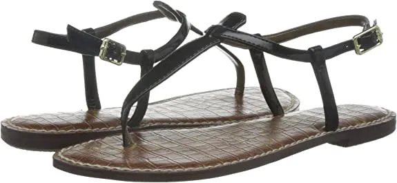 Sam Edelman Gigi Black Patent Embossed Open Toe Ankle Strap Thong Flats Sandals