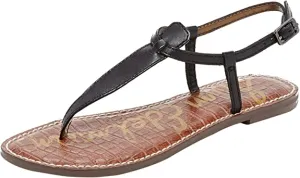 Sam Edelman Gigi Black Patent Embossed Open Toe Ankle Strap Thong Flats Sandals