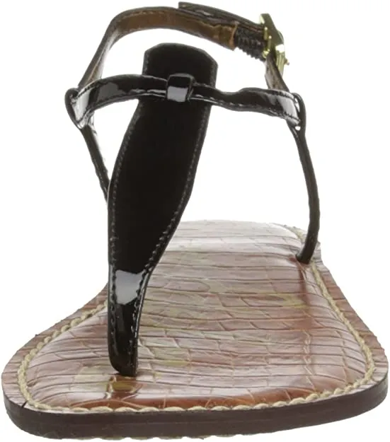 Sam Edelman Gigi Black Patent Embossed Open Toe Ankle Strap Thong Flats Sandals