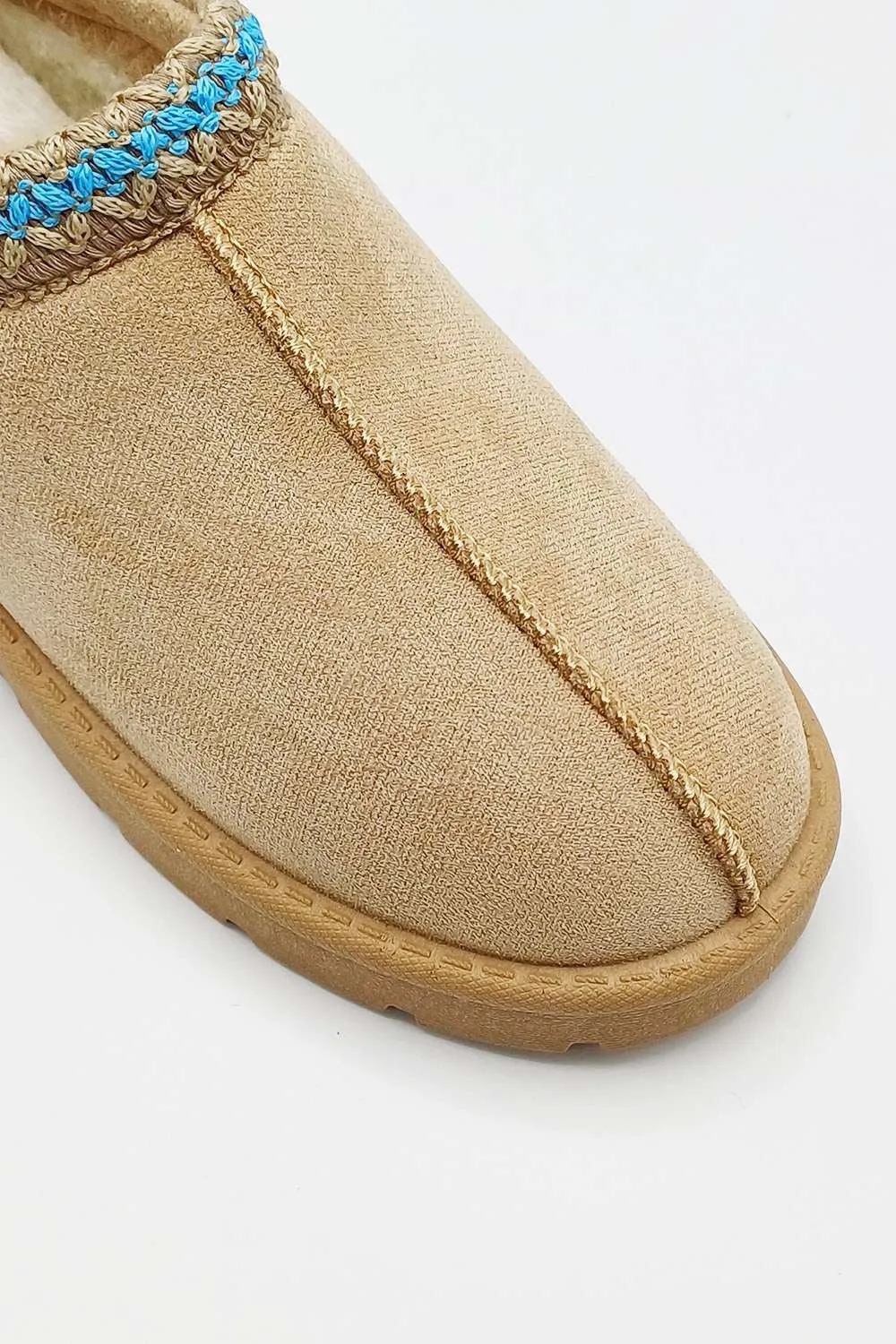 Sigrid Embroidered Faux Fur Lining Slippers in Taupe