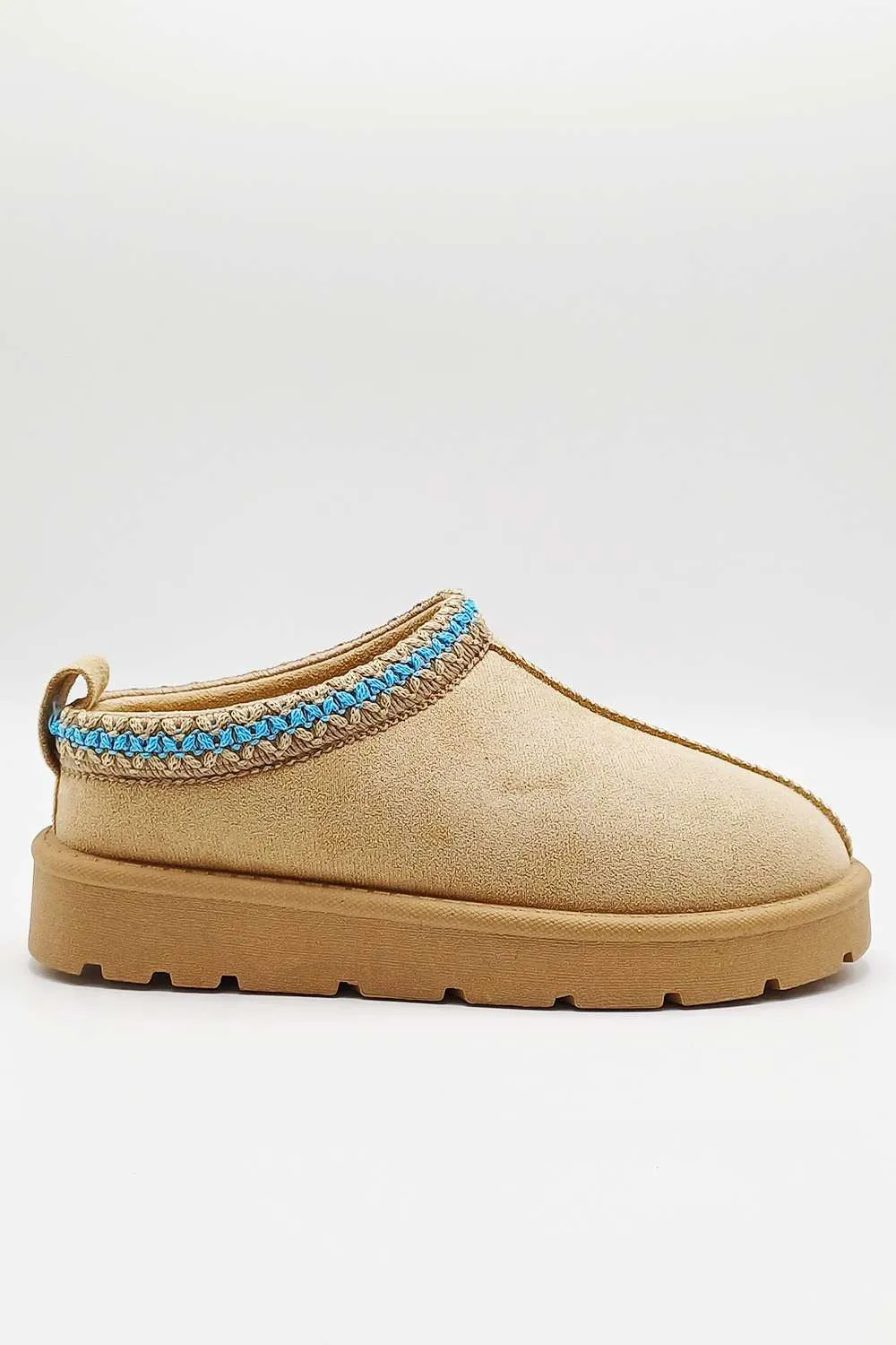 Sigrid Embroidered Faux Fur Lining Slippers in Taupe