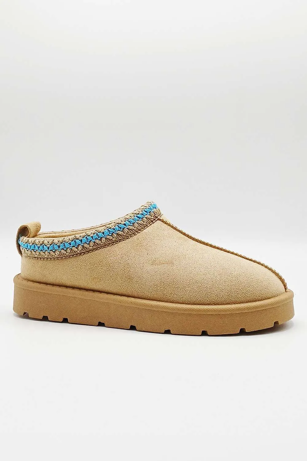 Sigrid Embroidered Faux Fur Lining Slippers in Taupe
