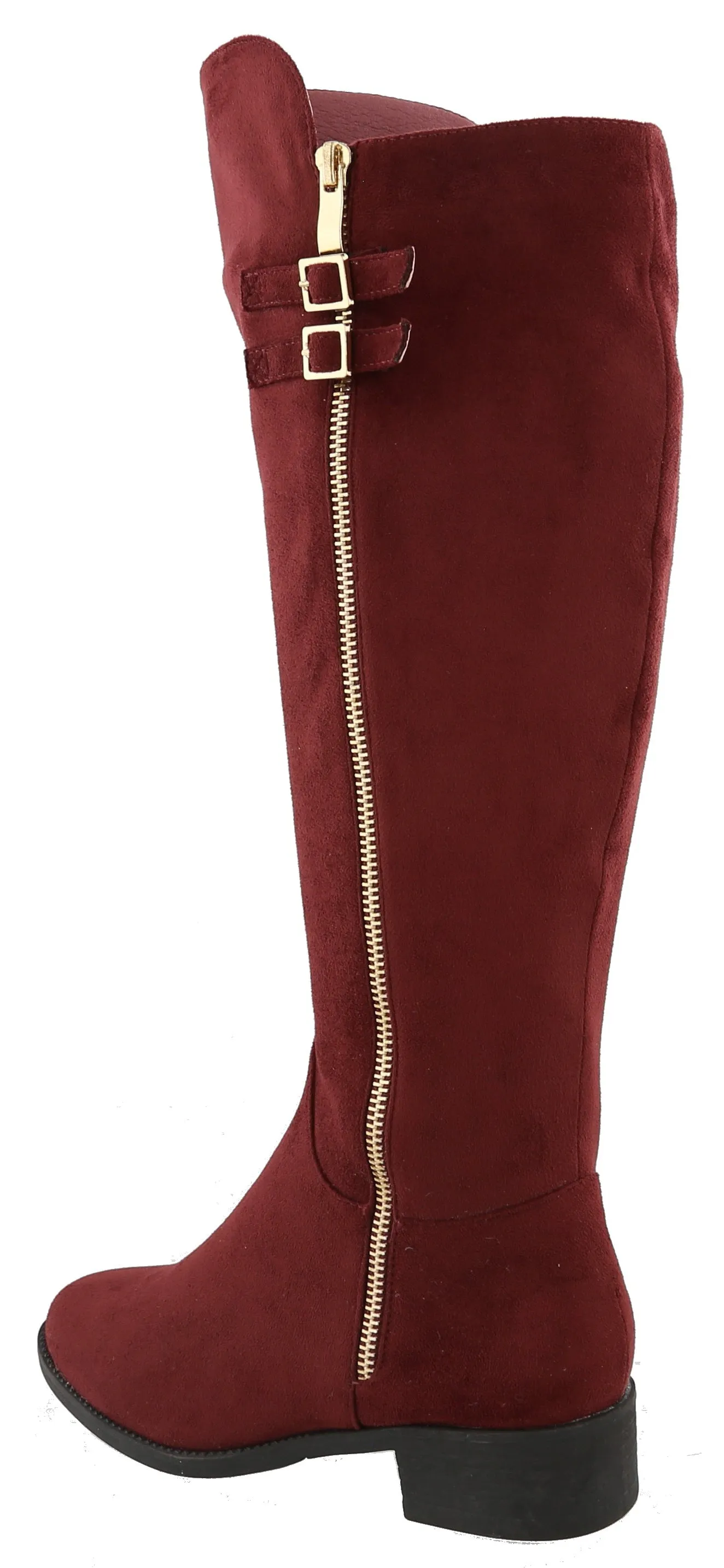 Top Moda Women's Buckle Zipper Over the Knee Riding Low Flat Heel Boot