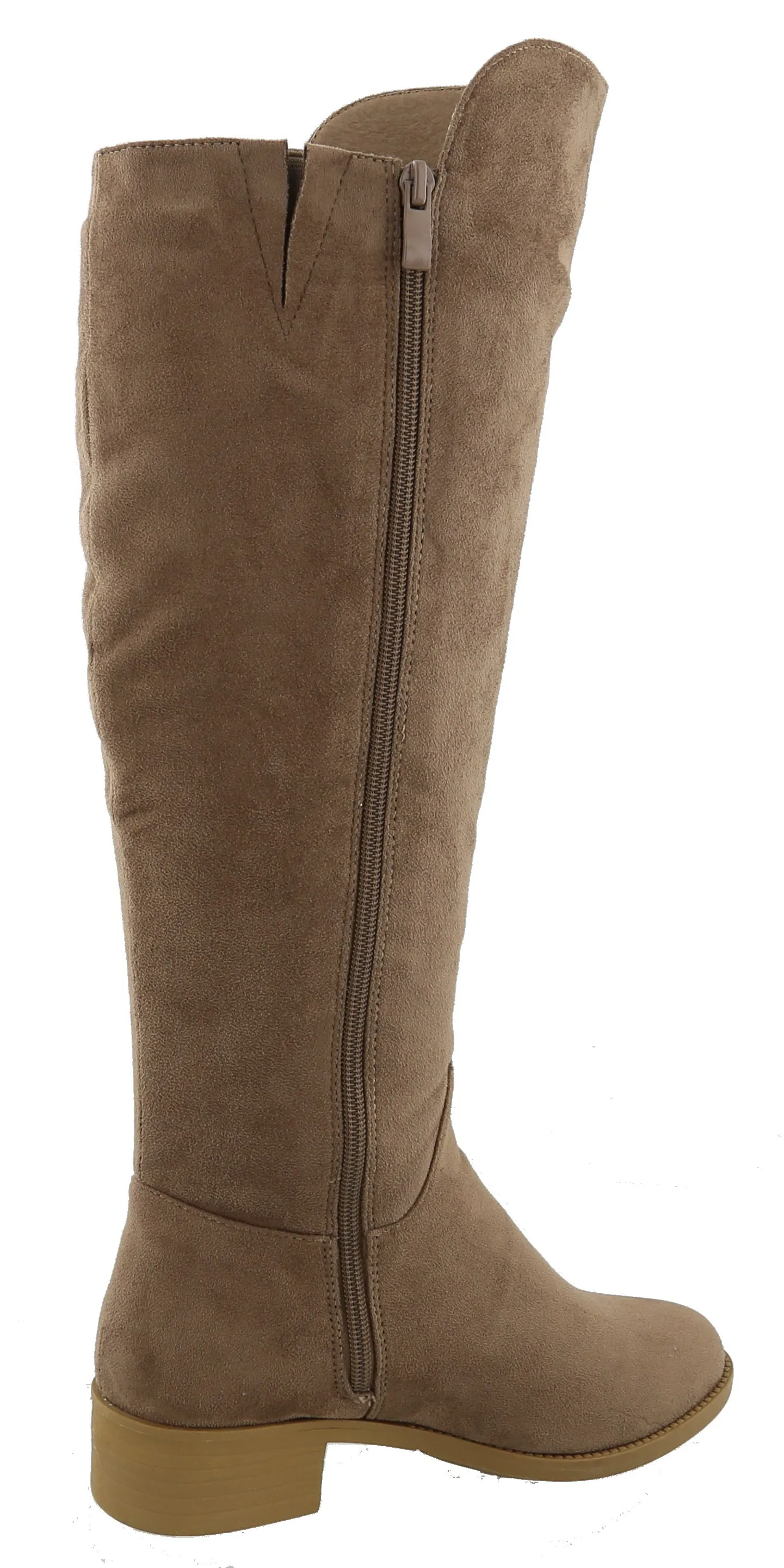 Top Moda Women's Buckle Zipper Over the Knee Riding Low Flat Heel Boot