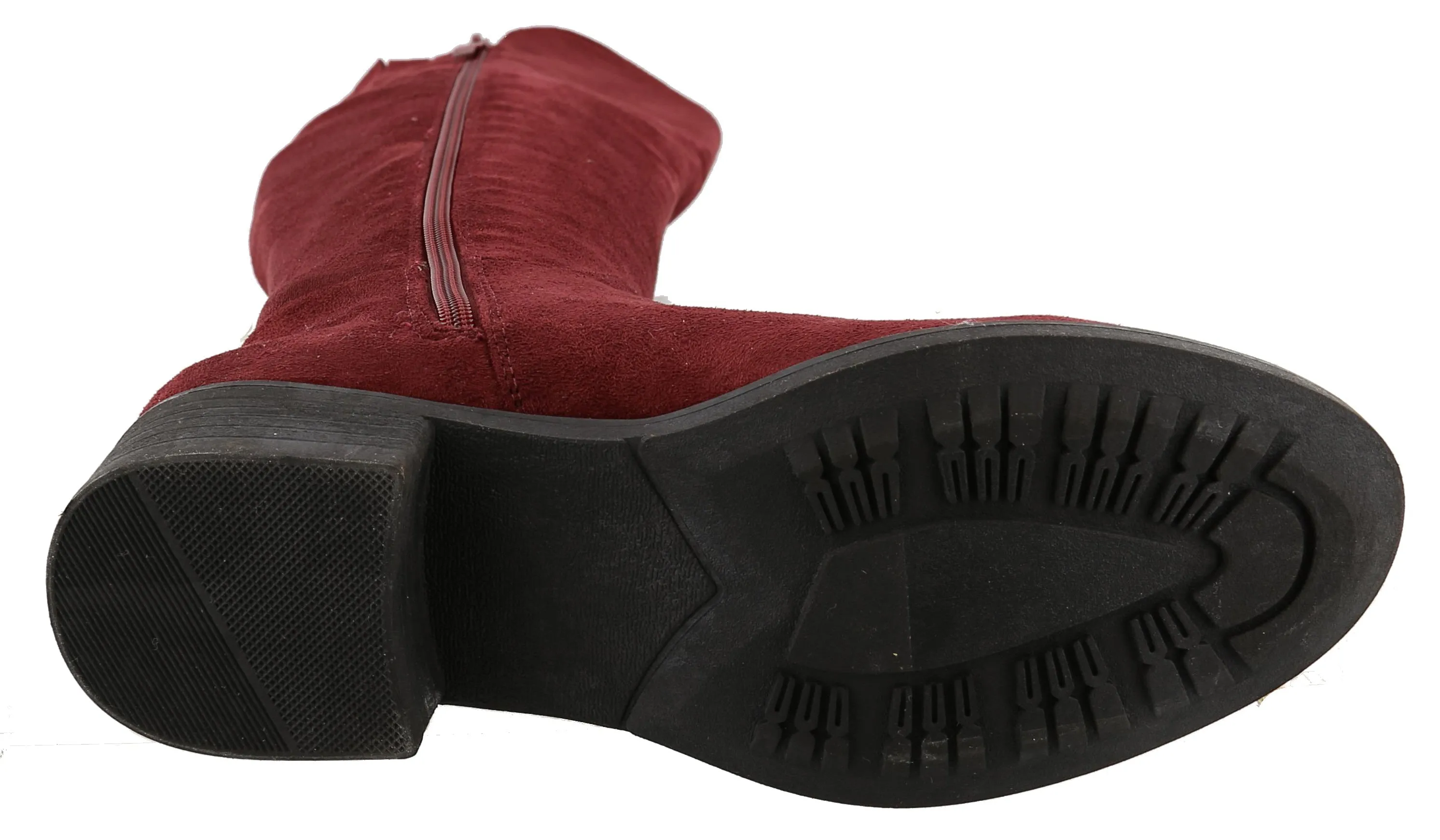 Top Moda Women's Buckle Zipper Over the Knee Riding Low Flat Heel Boot