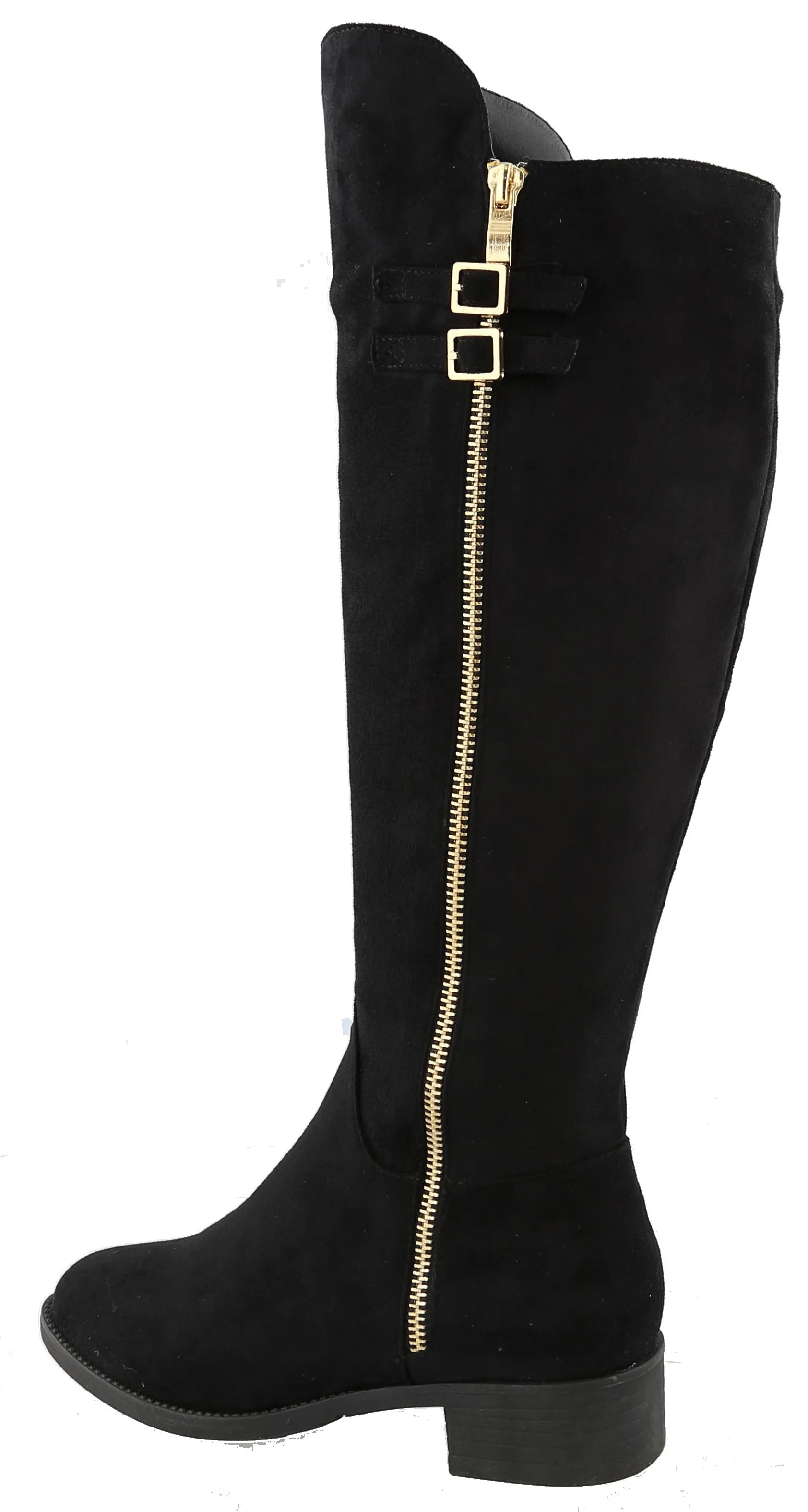 Top Moda Women's Buckle Zipper Over the Knee Riding Low Flat Heel Boot