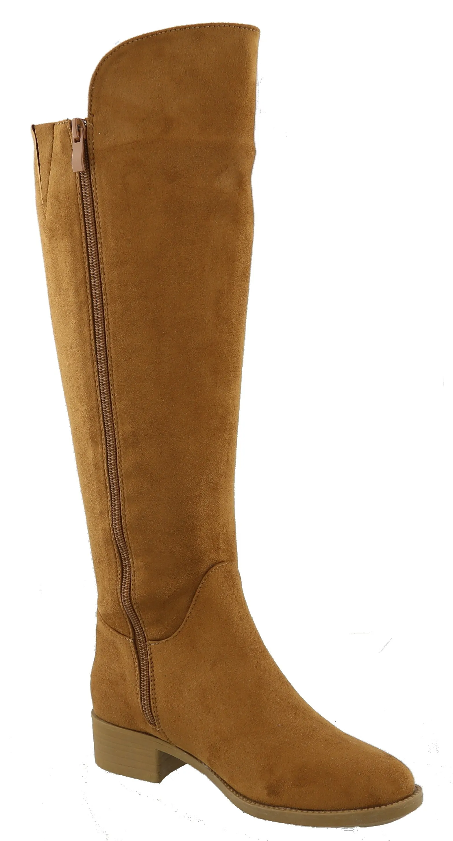 Top Moda Women's Buckle Zipper Over the Knee Riding Low Flat Heel Boot