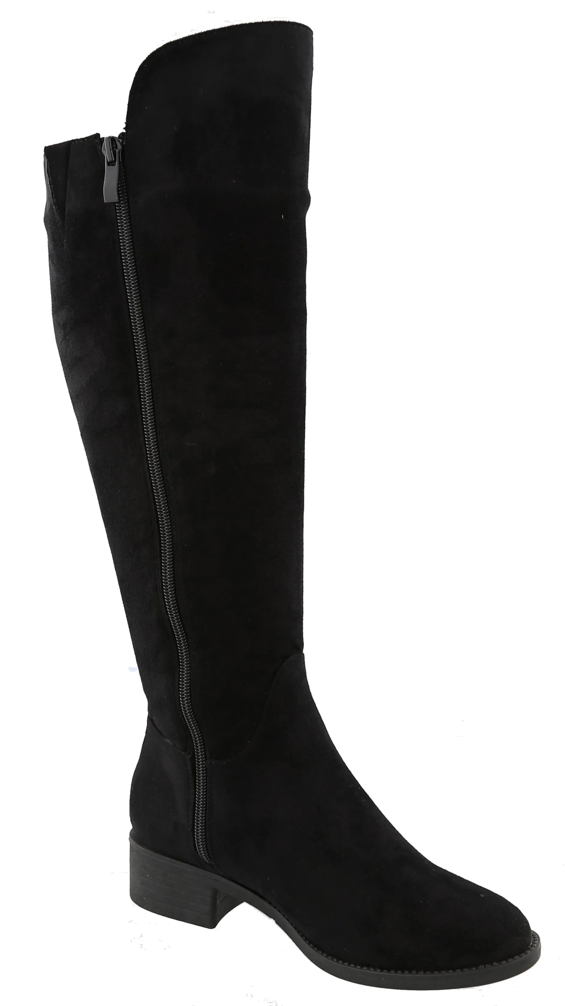 Top Moda Women's Buckle Zipper Over the Knee Riding Low Flat Heel Boot