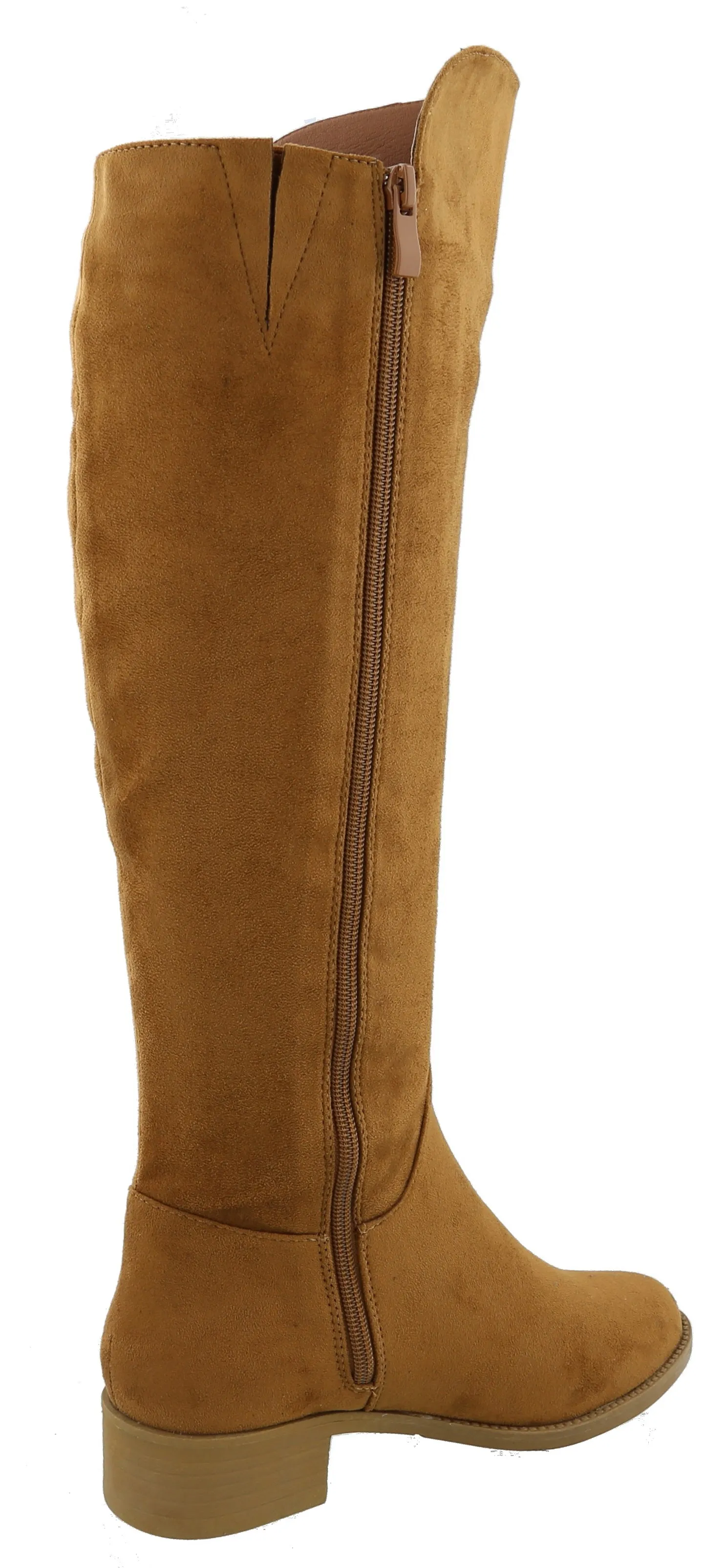 Top Moda Women's Buckle Zipper Over the Knee Riding Low Flat Heel Boot