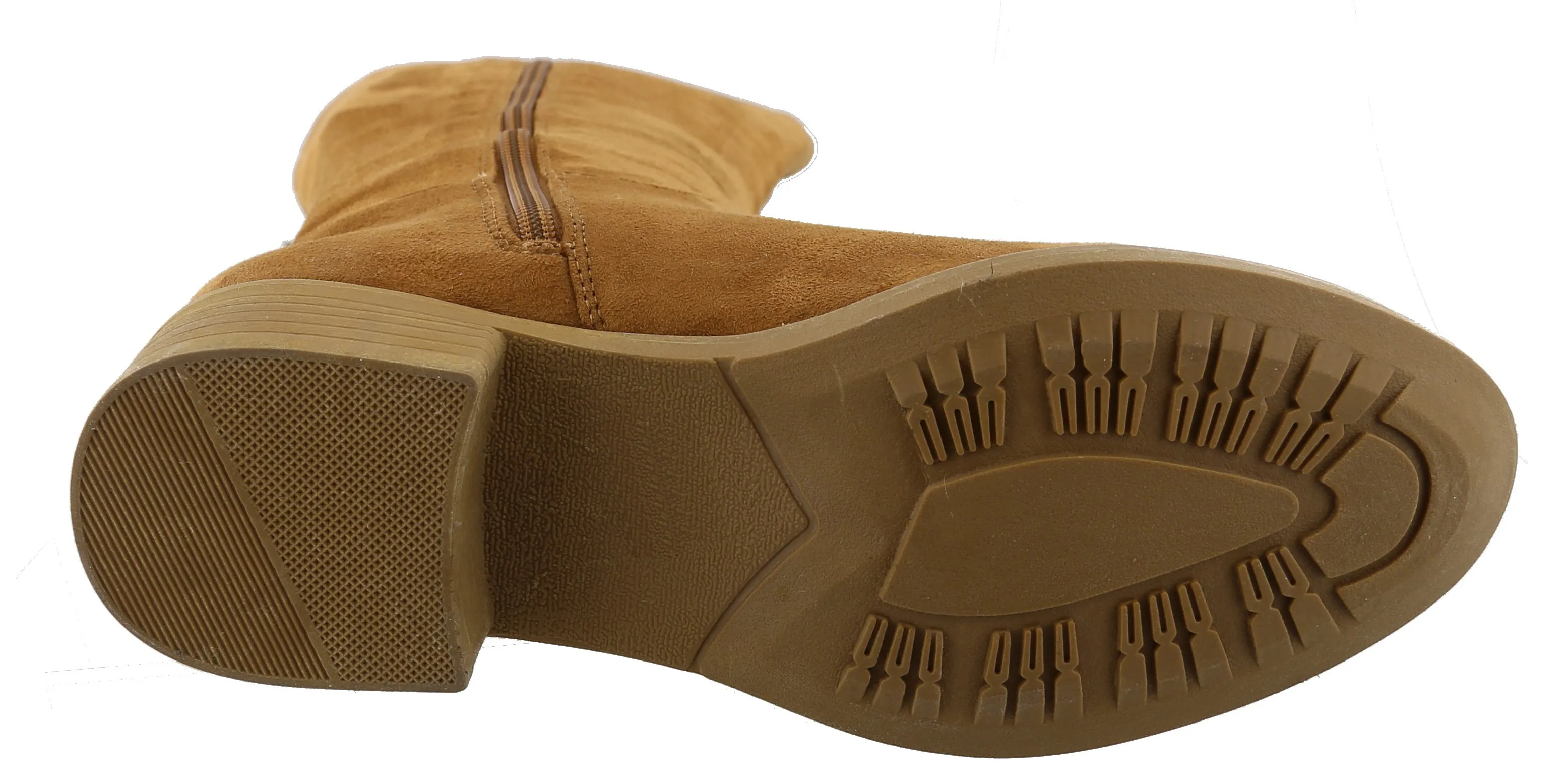 Top Moda Women's Buckle Zipper Over the Knee Riding Low Flat Heel Boot