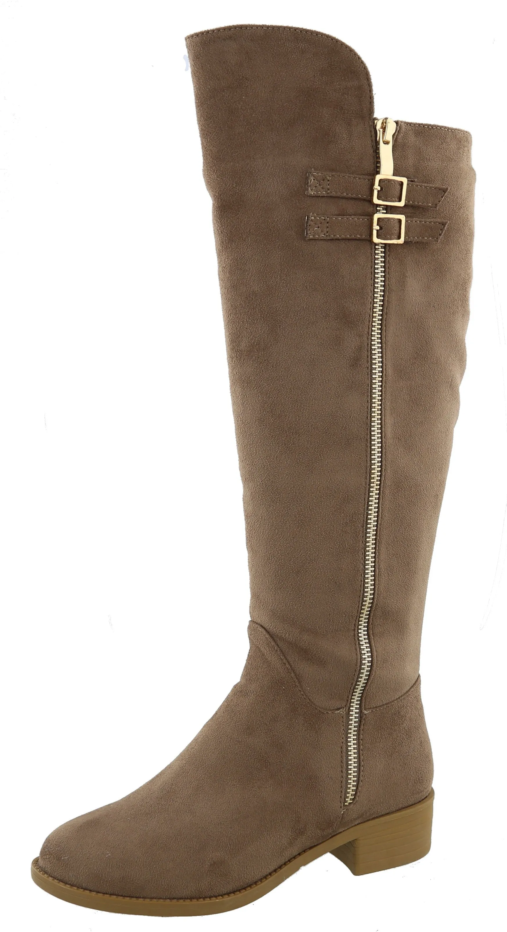 Top Moda Women's Buckle Zipper Over the Knee Riding Low Flat Heel Boot